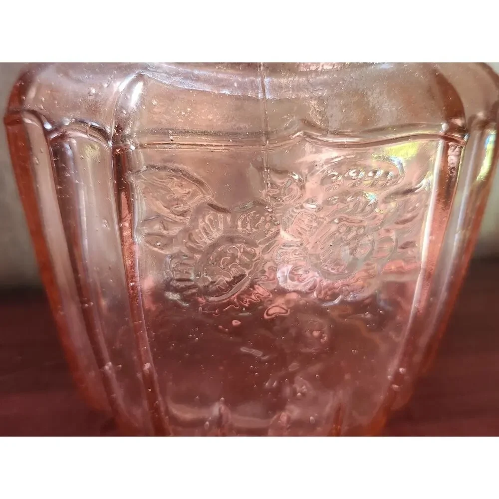 Vintage Jeannette Pink Depression Glass Floral Poinsettia Cookie Jar No Lid